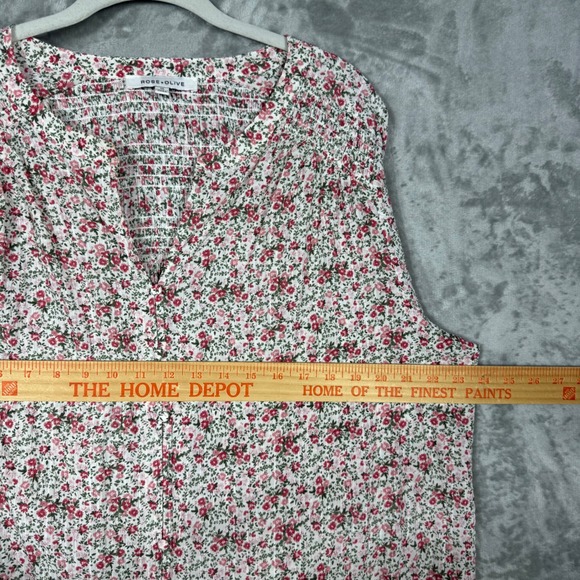 Rose + Olive Top Womens 1X Boho Peasant Tunic Floral 3/4 Sleeve Smocked Buttons - Picture 10 of 12